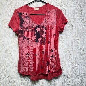 Madison & Berkeley Graphic Tee Womens Medium Red Americana Rhinestone V-Neck